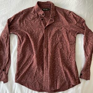 Red with white polka dot button down